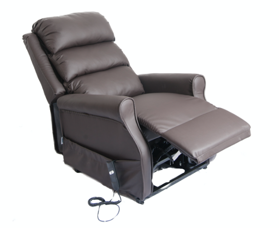 KINGSLEY RISER RECLINER CHAIR IN BROWN FAUX LEATHER 